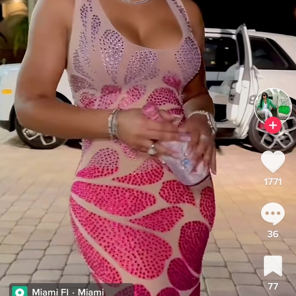 Multicolor, pink rhinestone mesh dress - Picture 2 of 5